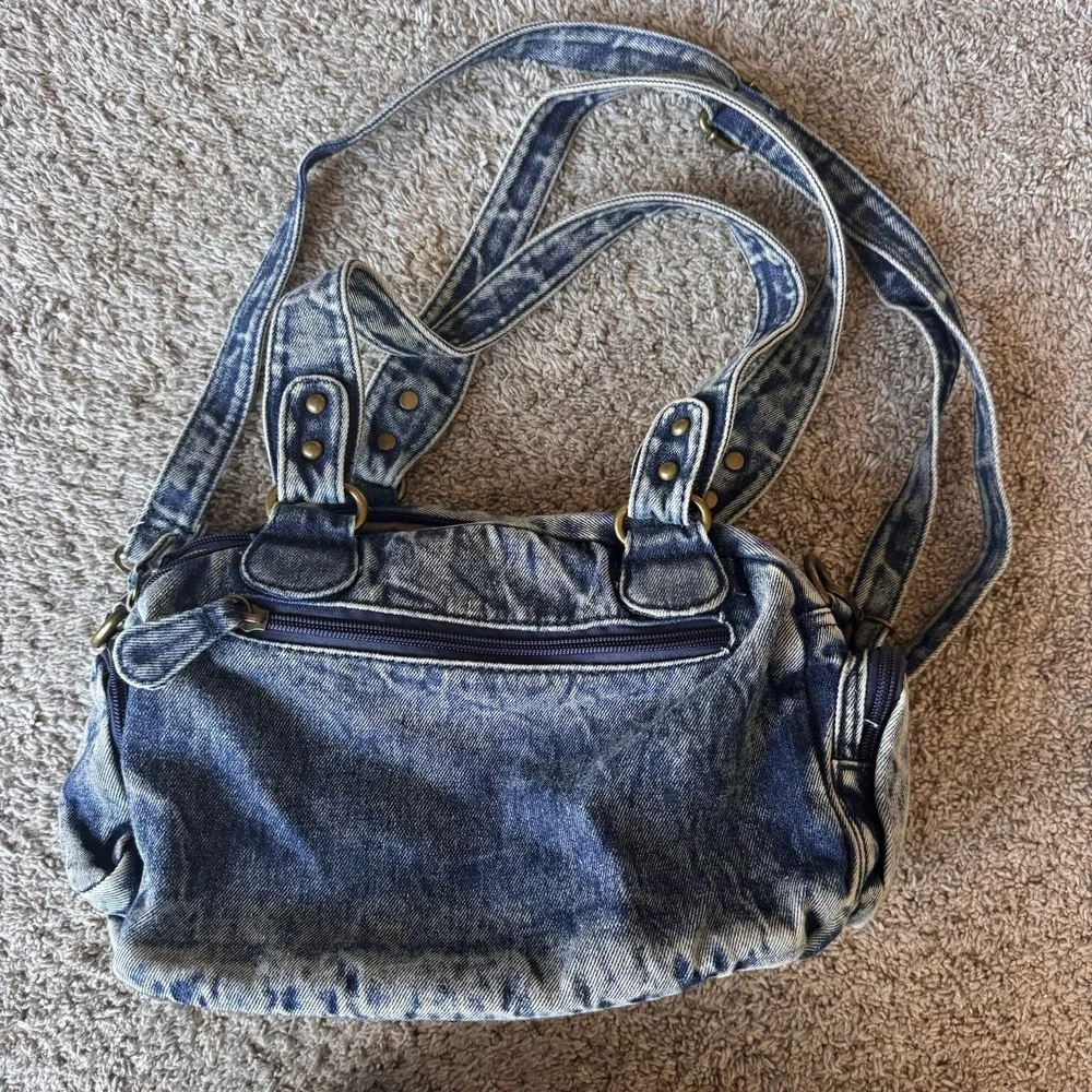 Angel Kiss Distressed Denim Shoulder / Adjustable Crossbody Purse 15 Pockets!